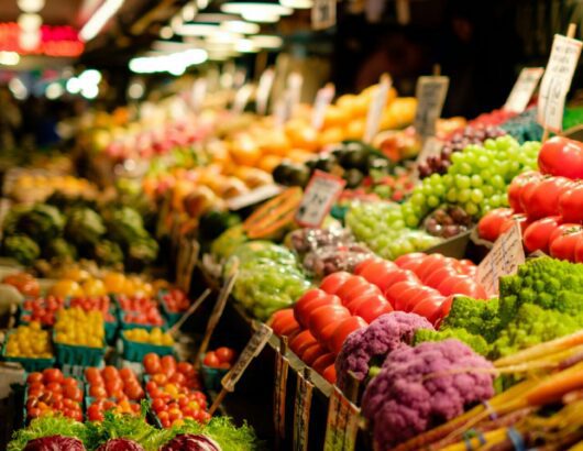 The image of the fruits and vegies on the market
